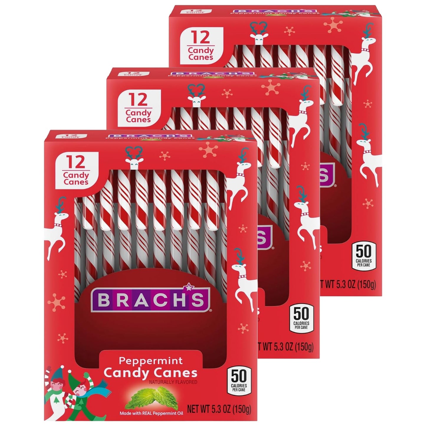 BrachsCandy Canes Peppermint - Individually Wrapped Bulk Christmas Candy Canes - Holiday Classic Candy - Stocking Stuffer Candy - Bulk Candy Box (36 Count)