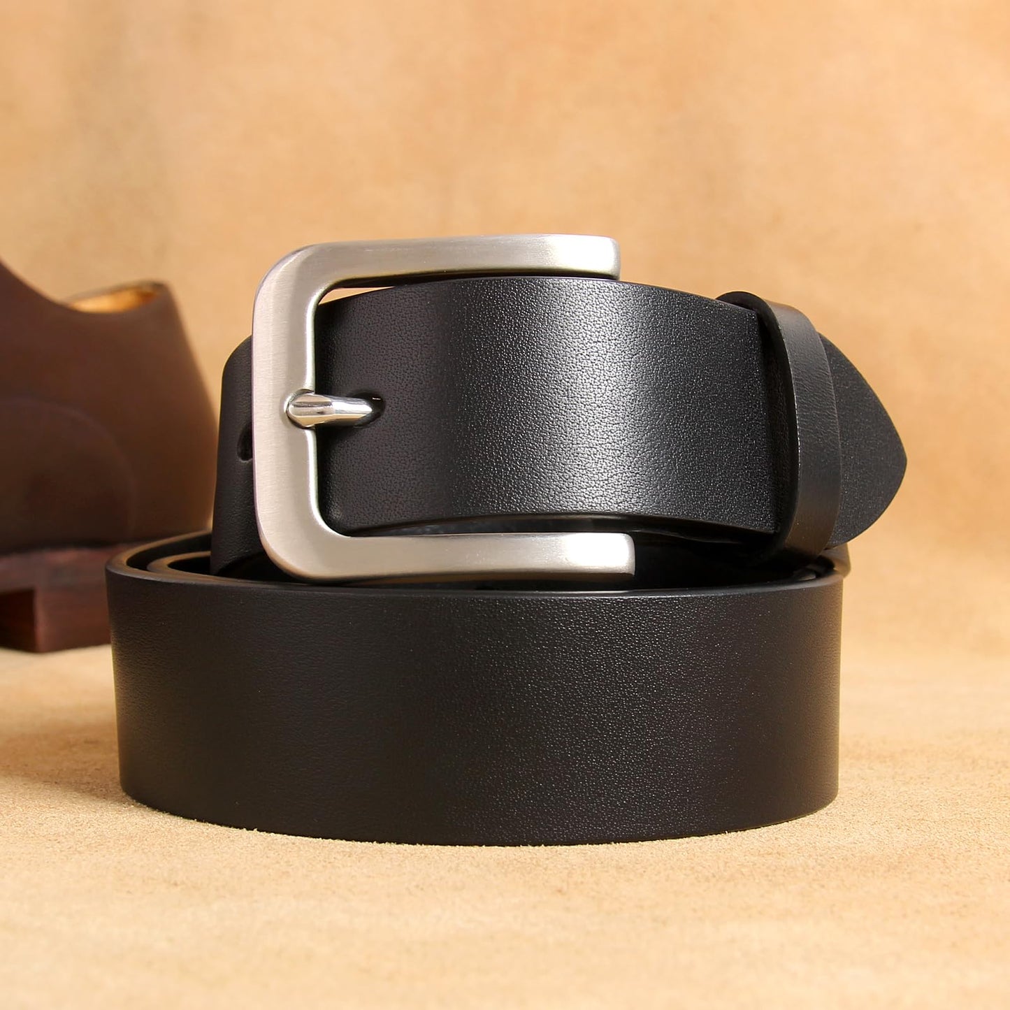 Mgailw Men's Genuine Leather Belt 1 1/2" Classic & Versatile Prong Buckle in Full-Grain Leather Trim to Fit(28" to 32" Waist Adjustable)