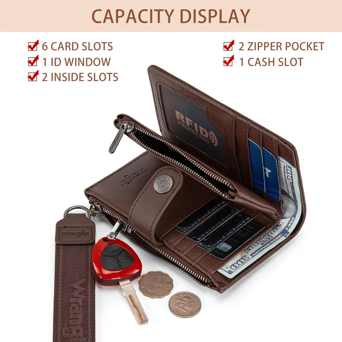 X Wrangler Wallets for Women Small Wristlet Wallet, Bifold Credit Card Holder Wallets with Rfid Protection