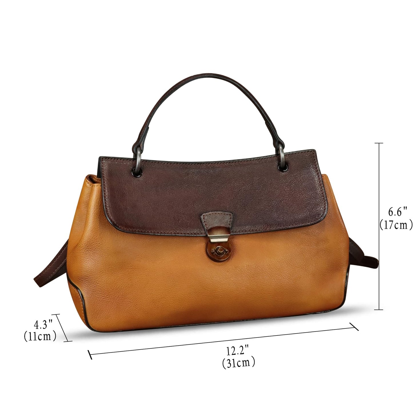 Genuine Leather Satchel for Women Vintage Leather Handbag Top Handle Bags Handmade Retro Purse Crossbody Bag (Brown+Coffee Flap)