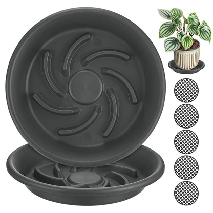 M METERXITY 2-Pack Plant Saucer, 6.5 Inch/ 16.5cm Plastic Plant Trays Thicker for Pots/Indoor/Outdoor/Water Drainage and Protection, Flowerpot Drip Tray [Grayish Black]
