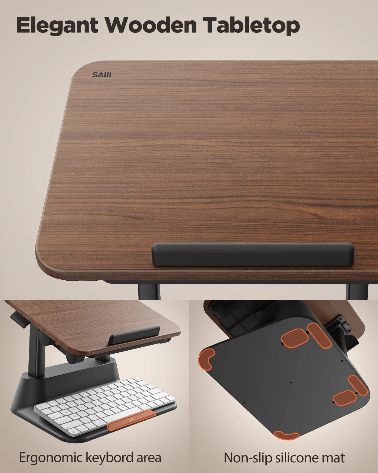SAIJI Laptop Stand for Desk, Stable Standing Laptop Riser with Foldable Mouse Pad, Standing Computer Stand with 4 Adjustable Height Up to 20.47", Tall Stand Fit All Laptops Under 17.3"