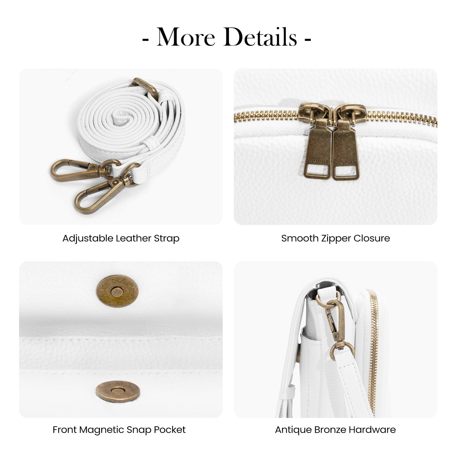 befen White Small Crossbody Bag for Women, Lightweight Mini Purse with Multiple Compartments and Card Slots for Daily Use Travel