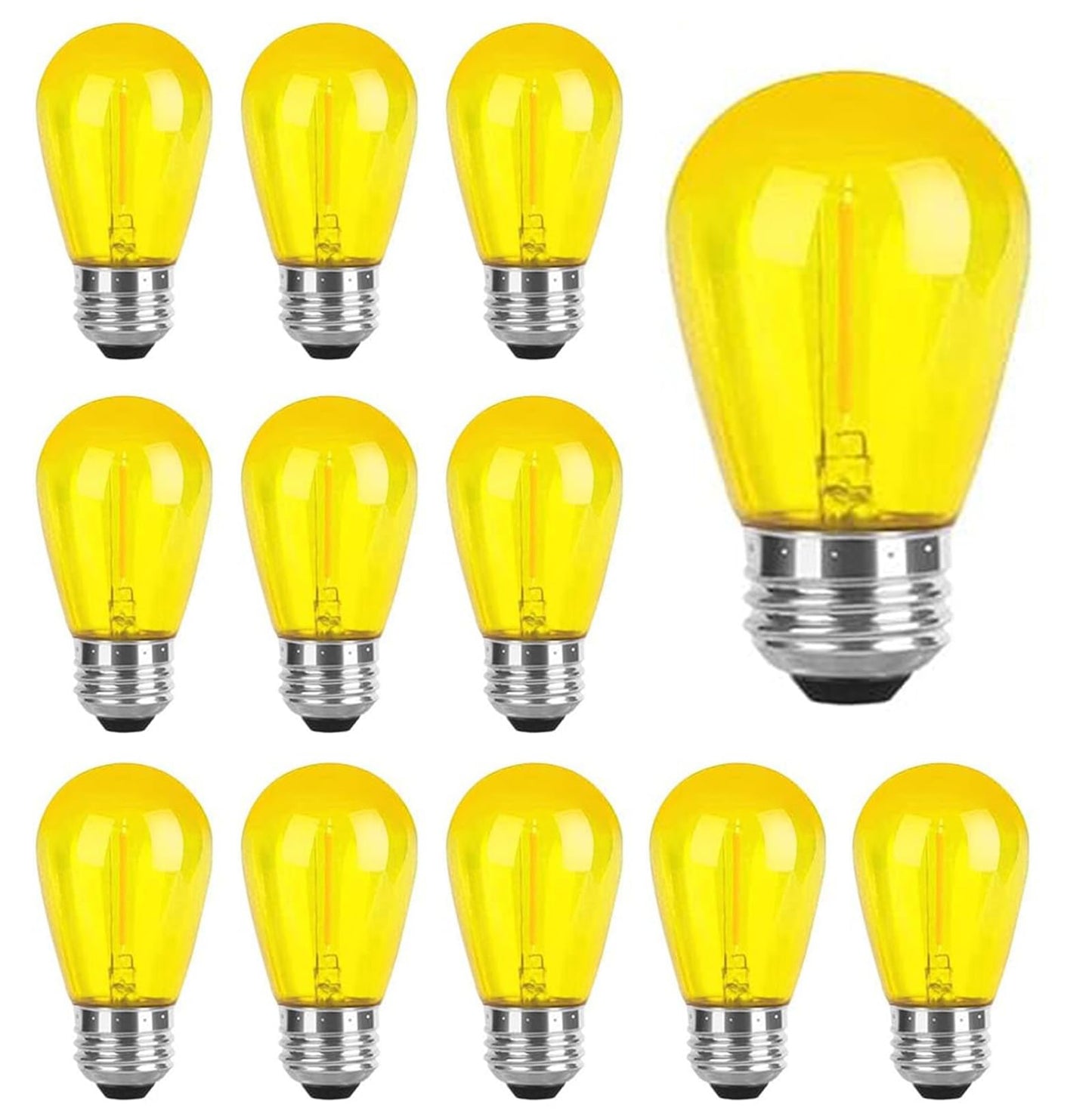 Sxminer 15 Pack S14 LED Bulbs Yellow Led String Light Bulbs 1W Plastic Shatterproof LED Replacement Bulb E26 Base Edison Decorative Bulb Outdoor String Light for Christmas Halloween Patio Party Decor