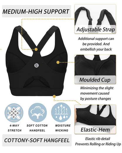 RUNNING GIRL High Impact Sports Bras for Women, High Support Running Adjustable Sports Bra Molded Cup Strappy Sports Bras(WX3150 Black M)