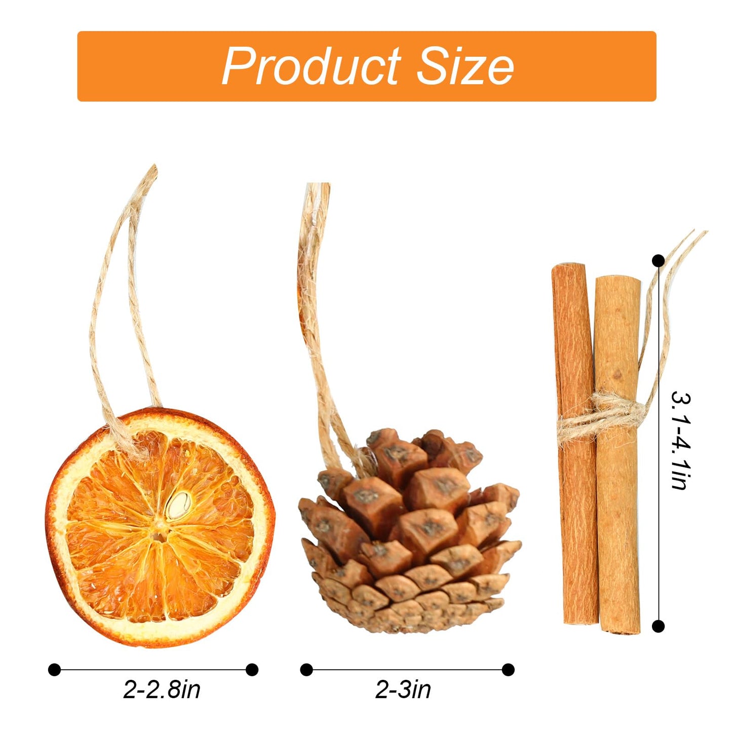 31 Pcs Christmas Ornaments Set, Natural Dried Orange Slices, Cinnamon Sticks and Pinecones, Pre-Tied Jute for Xmas Tree Hanging Decor, Rustic Holiday DIY Crafts