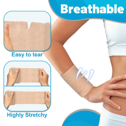 Elzrghs Self Adhesive Bandage Wrap, 16 Pack, 4" x5 Yards, Elastic Cohesive Bandage, Stretch Athletic Tap Wrap, Vet Wrap, Skin Color