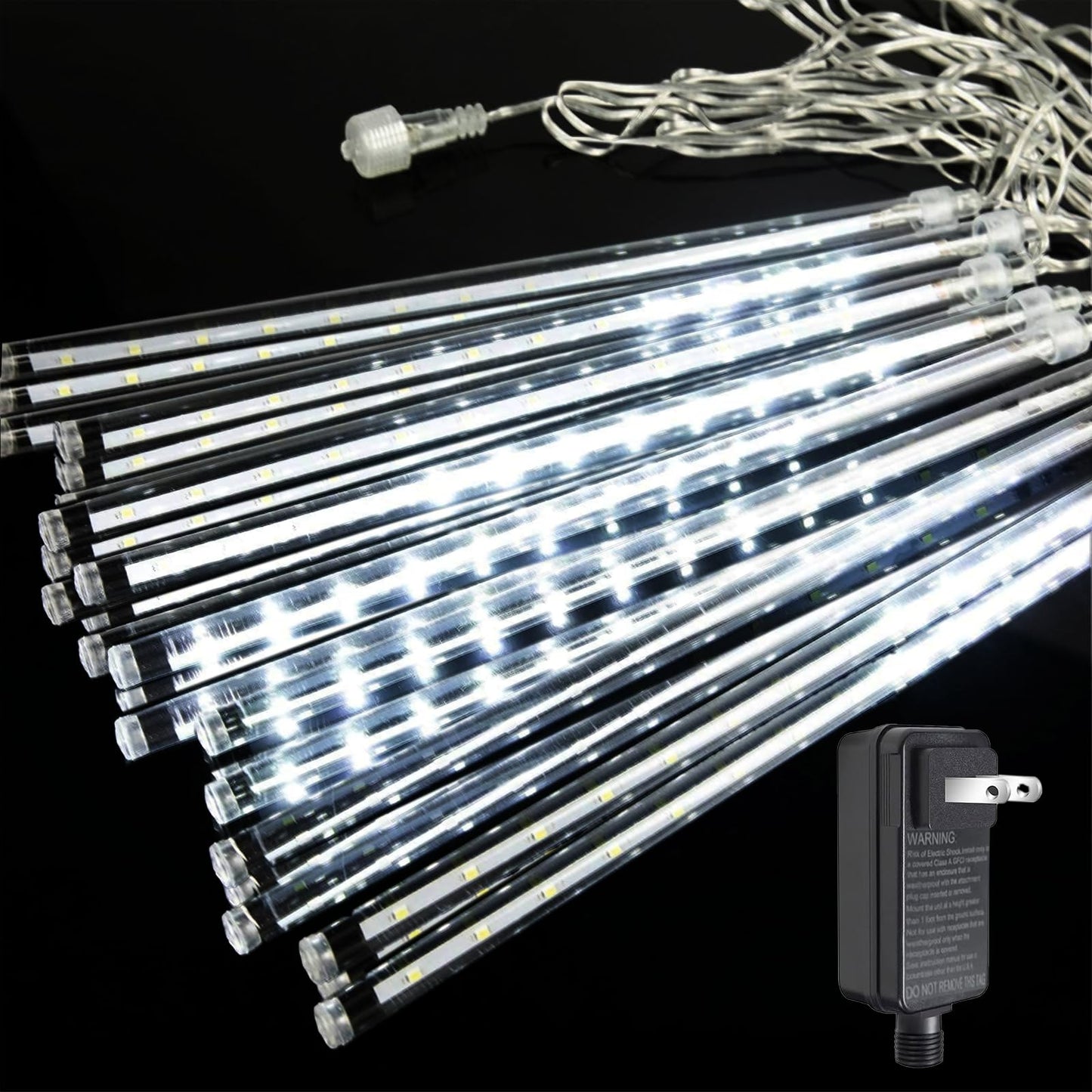 Meteor Shower Lights Outdoor Christmas Lights 24-Tube 576LEDs Snow Falling Rain Cascading Icicle String Light for Xmas Tree Christmas Decorations Wedding Party Holiday Yard Garden Decor, UL Plug White