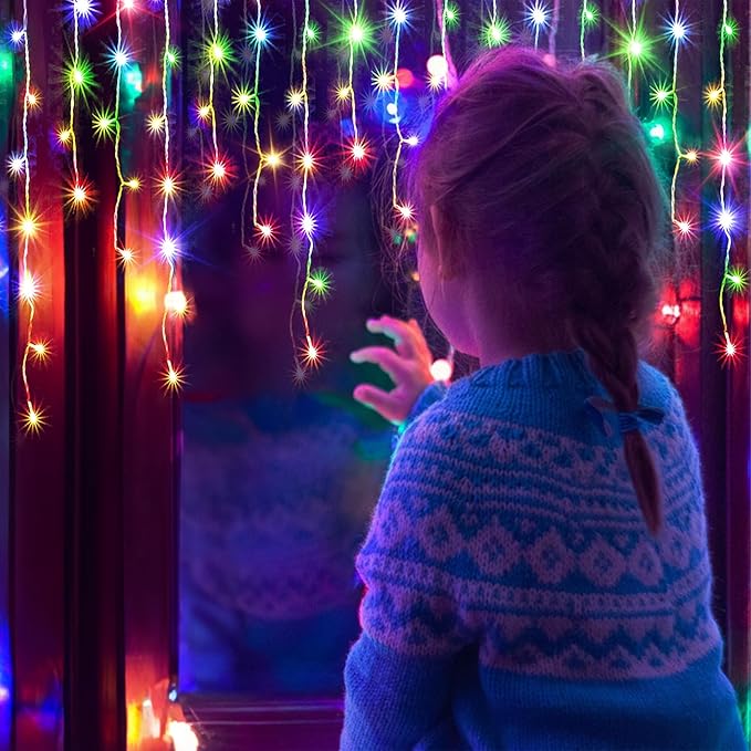 65 FT 640 LED Christmas Lights Outdoor Decorations Clear Wire String Lights Plug in 120 Drops 8 Modes Memory Timer Connectable Curtain Fairy Lights Waterproof for Holiday Wedding Party-Multicolored