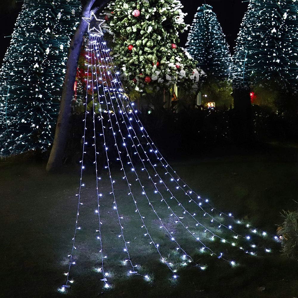 PUHONG Christmas Decorations, Christmas Star Lights Outdoor, 320 LED Christmas String Lights[8 Modes & Waterproof] for Halloween Xmas New Year Holiday(Iron) (White)