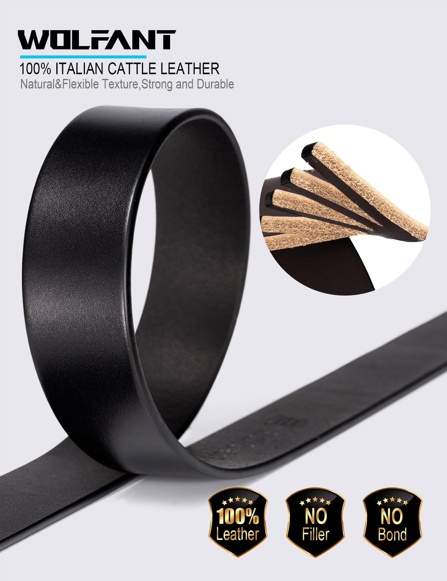 WOLFANT Thicken Full Grain Heavy Duty Belts for Men,100% Italian Real Solid Leather