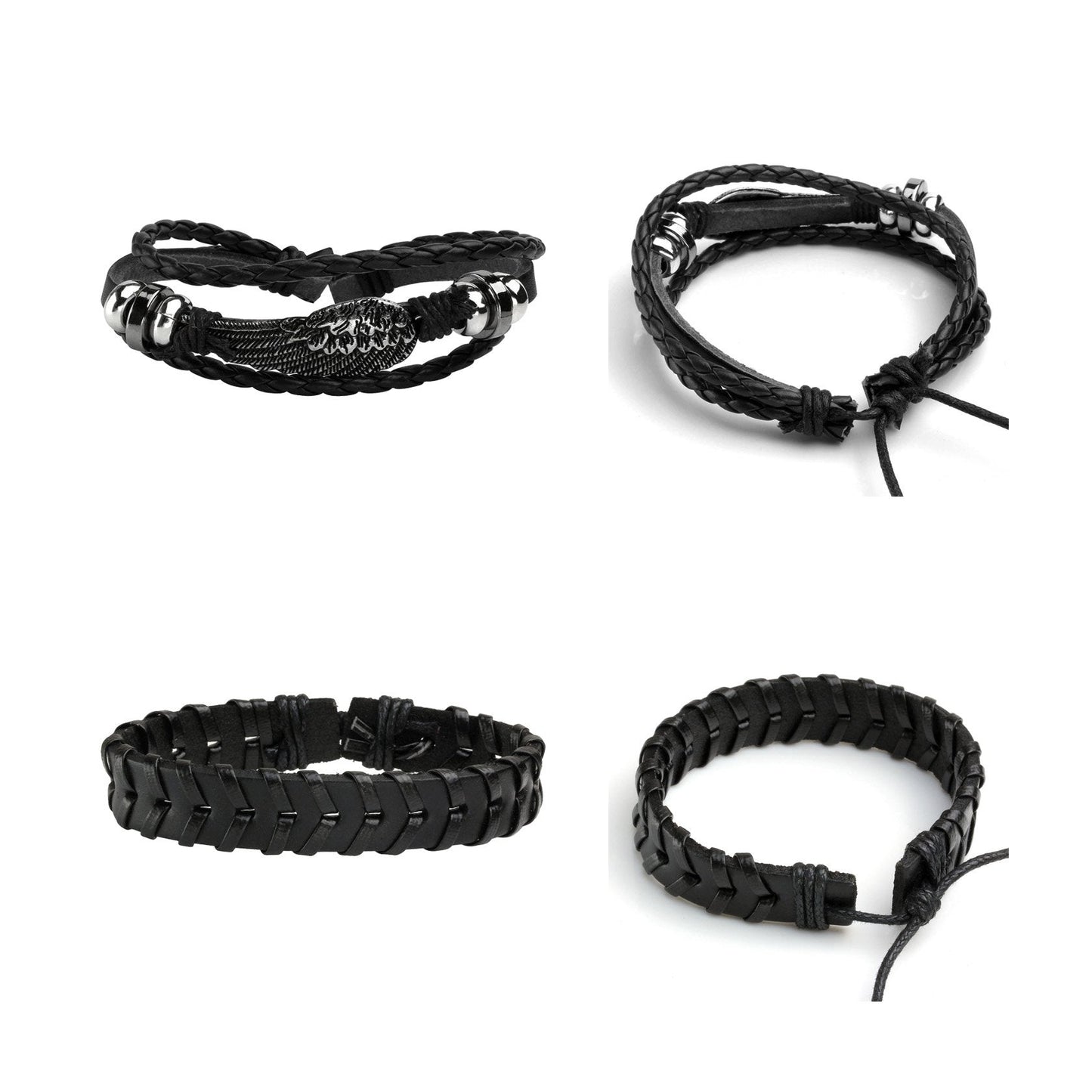 MILAKOO 5 Pcs Braided Leather Bracelets for Men Women Woven Braided Cuff Wristband Adjustable