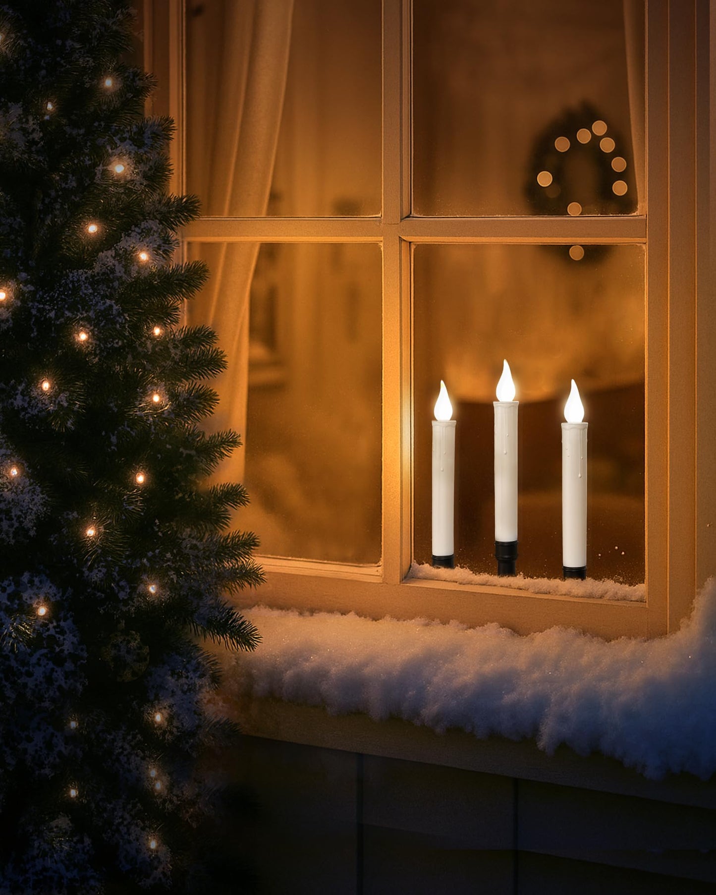 SURAIELEC Christmas Battery Window Candles with remote, 3-Light Candolier Window Candle, Flameless 5000K LED Candles, 1.9" Narrow Base, Chritmas Window Candle for Window, Mantel, Dinning Table, 1-Pack