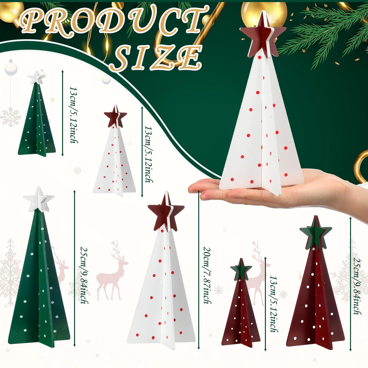 Maitys 12 Pcs Christmas Decoration 4 Sizes Wooden Tree Sign with Tabletop Star Decor Rustic Merry Christmas 3D Freestanding Engraved Trees for Home Table Centerpiece Shelf Mantel Fireplace Party Decor