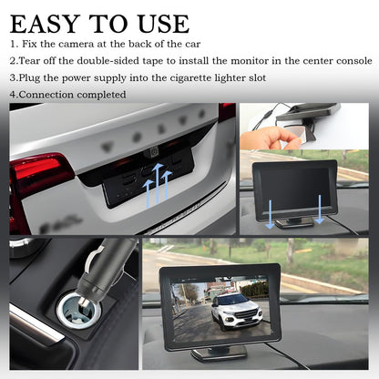Plug & Play Backup Camera with Monitor 4.6'',12 LED HD Rearview Mirror Camera for Night Vision,150° Wide Angle Universal Car Reverse Camera with Monitor System Fits 12V Cars SUVs