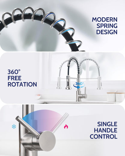 Kitchen Faucet with Pull Down Sprayer, High Arc Single Handle Stainless Steel Kitchen Sink Faucet with Sprayer for Rv Camper, Matte Black