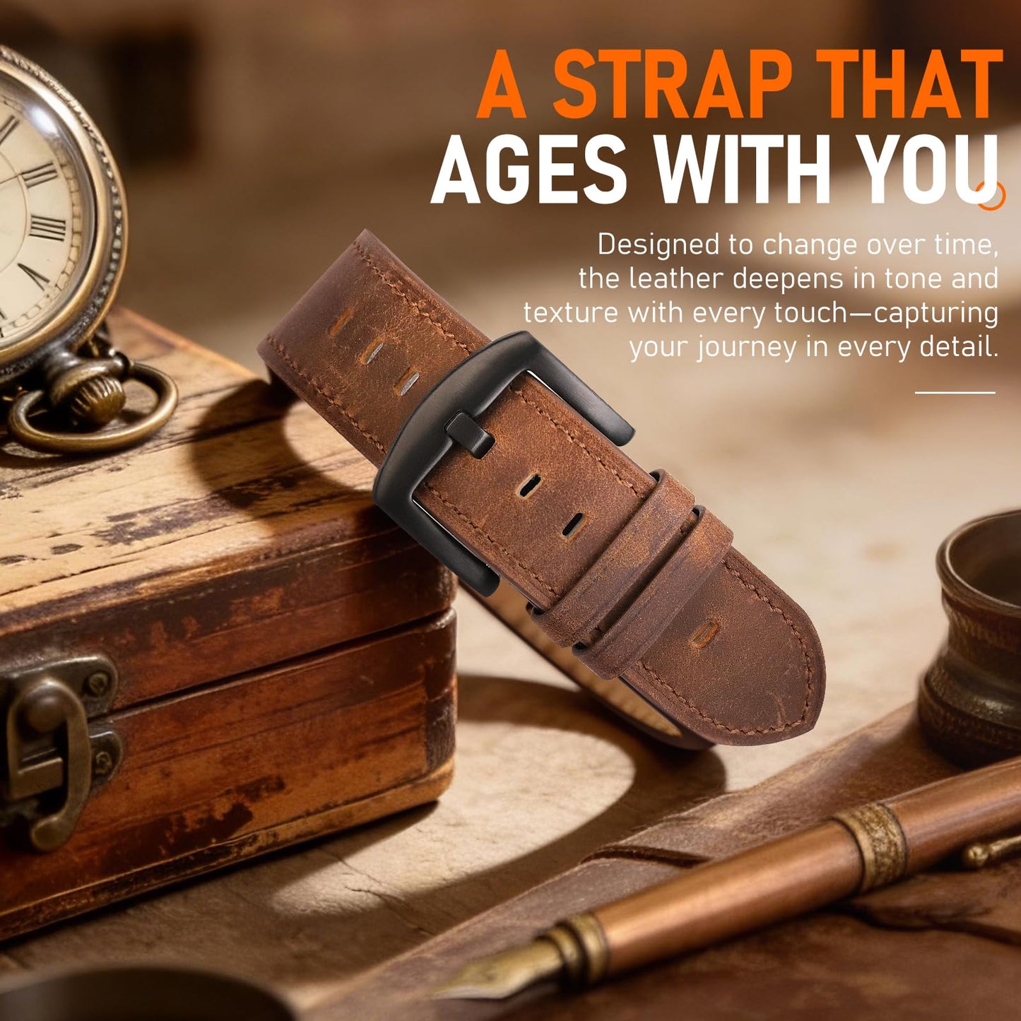 WestEagle Leather Bands for Men Compatible with Samsung Galaxy Watch 7/Watch 6 5 4 40mm 44mm/Watch 6 Classic 47mm 43mm/Galaxy Watch 5 Pro Band 45mm, 20mm Wristband Strap, Retro Walnut+Black Buckle