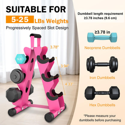 AmazeFan 5 Tier | 3-Tier Dumbbell Rack Stand Only, A-Frame Design Weight Rack with Handle, Weights Metal Strength Training Dumbbells Storage Rack for Home Gym Space Saver (Dumbells not Included) (Pink, 3 Tier)