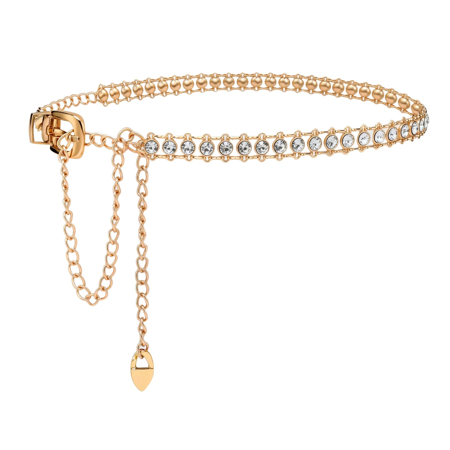 YooAi Chain Belts Leather Waist Belt for Women Layered Metal Chain Belt Gold Buckle Gold Rhinestsone 130 XL/2XL