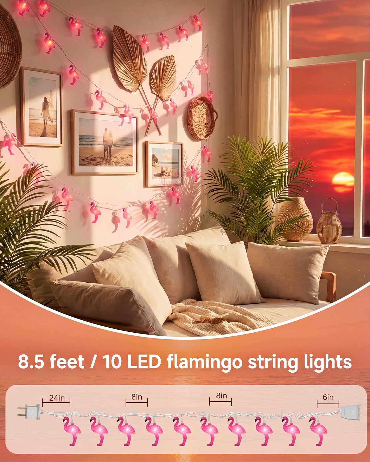 SUNSGNE Pink Flamingo Lights - Pink Party String Lights - Cute Fun Flamingo Decor for Indoor Home Bedroom Birthday