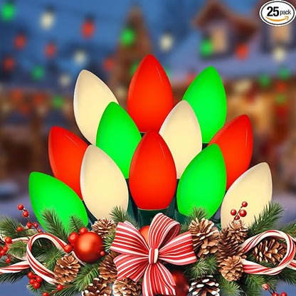 25FT Red Green White Christmas Lights,Vintage C9 LED Christmas Light with 26 Shatterproof Plastic Bulbs,Connectable Multicolor Outdoor Lights for Christmas Tree, Gardens,Party Holiday
