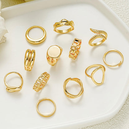 FAXHION 12PCS Gold Stackable Rings Set for Women, 18K Gold Plated Open Stacking Knuckle Ring, Adjustable Chunky Signet Band Statement Ring for Gift