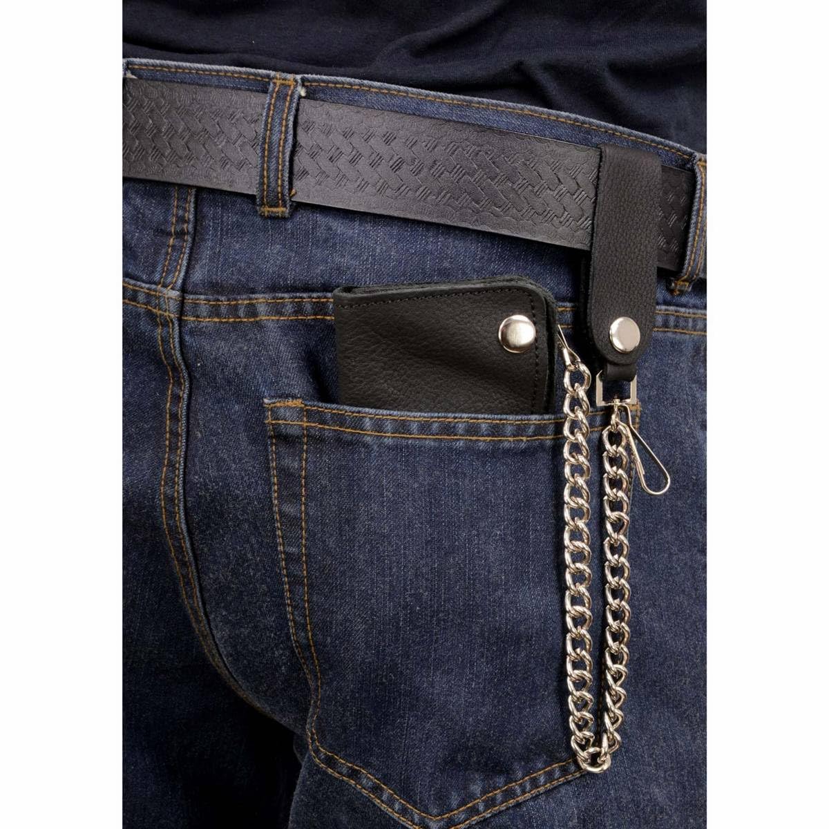 Milwaukee Leather MLW7883 Men's 6” Black Premium Leather Soft Biker Wallet - Bi-Fold Anti-Theft Stainless Steel Chain - One Size
