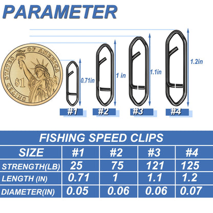 ENERHIKE 155pcs Fishing Power Speed Clips, High Strength Stainless Steel Speed Clip Quick Change Snap Connector, Crankbait Popper Lures Fast Change Conector