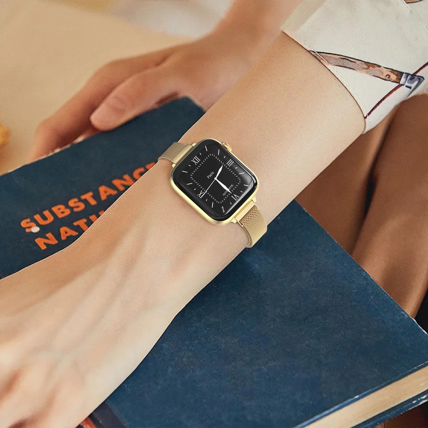 MARGE PLUS Slim Milanese Loop Compatible with Apple Watch Band for women 41mm 40mm 38mm 42mm 46mm 45mm 44mm, Stainless Steel Magnetic Mesh Strap work on iWatch Series 11 10 9 8 7 6 5 4 3 & SE 3 2 1
