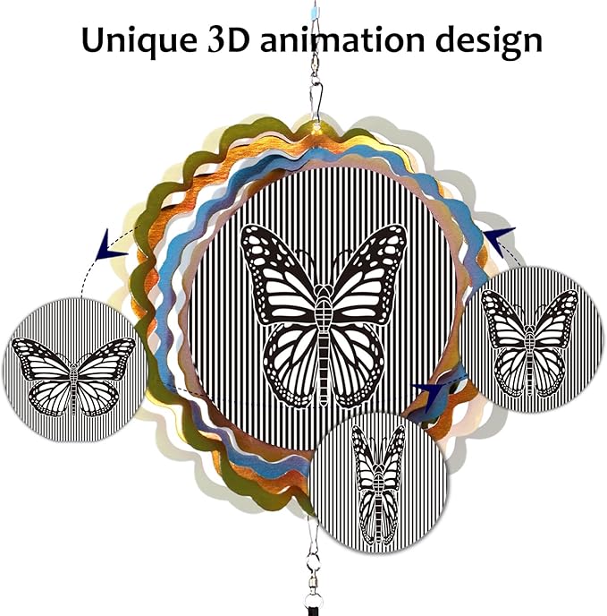 Wind Chimes for Outside with 3D Animations Butterfly Wind Spinner,37" Memorial Wind Chimes Outdoor Garden Decor,Butterfly Gift for Women Mom Grandma Wife,Patio Decorations,Garden Ornaments