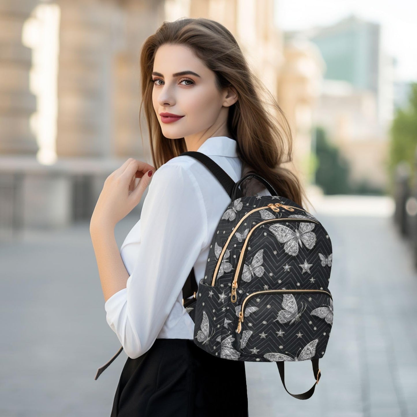susiyo Butterfly Star Backpack for Women Silver Black 10L Bag Gothic Ladies Backpacks Travel Casual Daypack