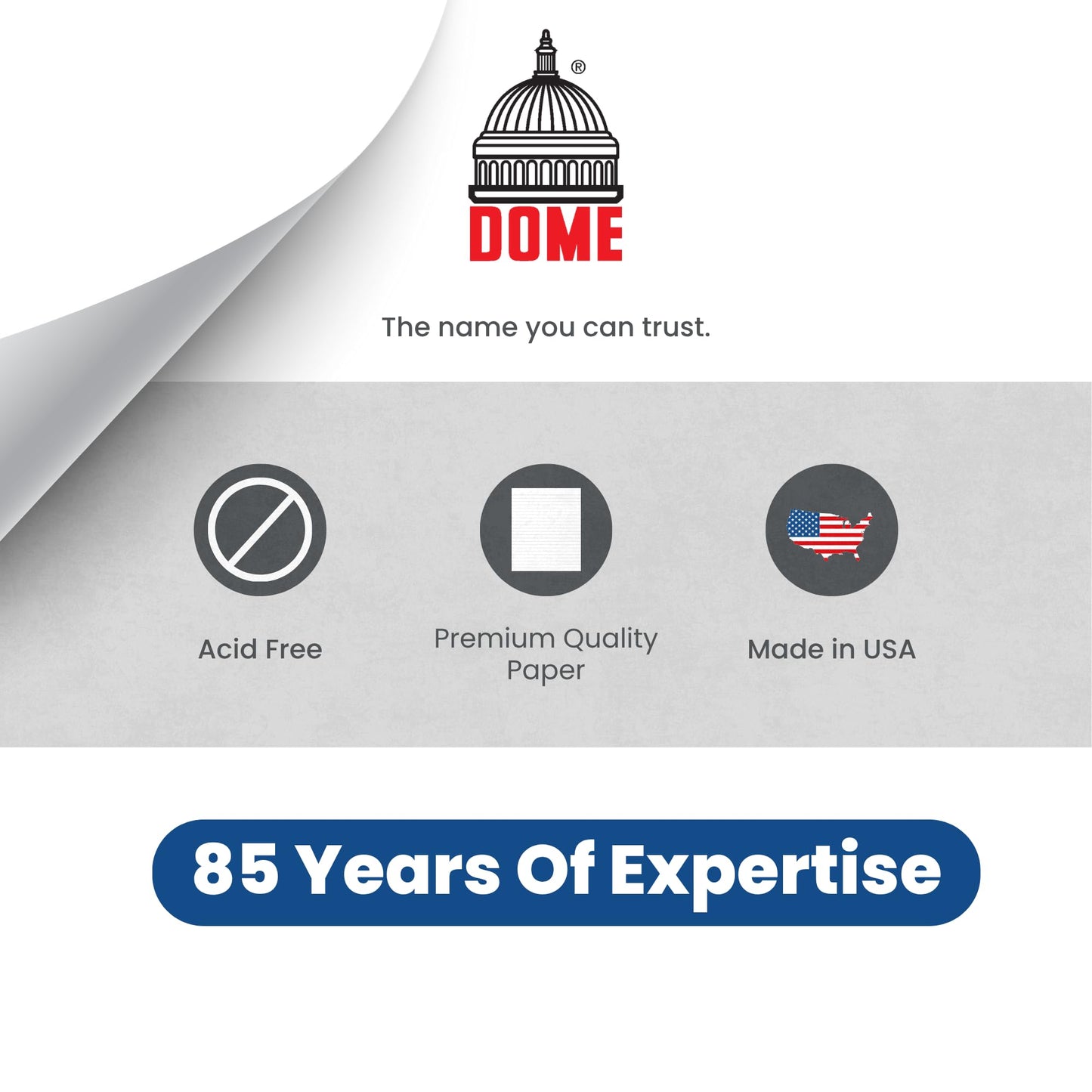 DOME Personal Journal – 8 x 10 Inch Softcover Lined Journal Notebook, 192 Pages, Grey Premium Acid-Free 60-lb Thick Paper, Inner Pocket, Made in USA