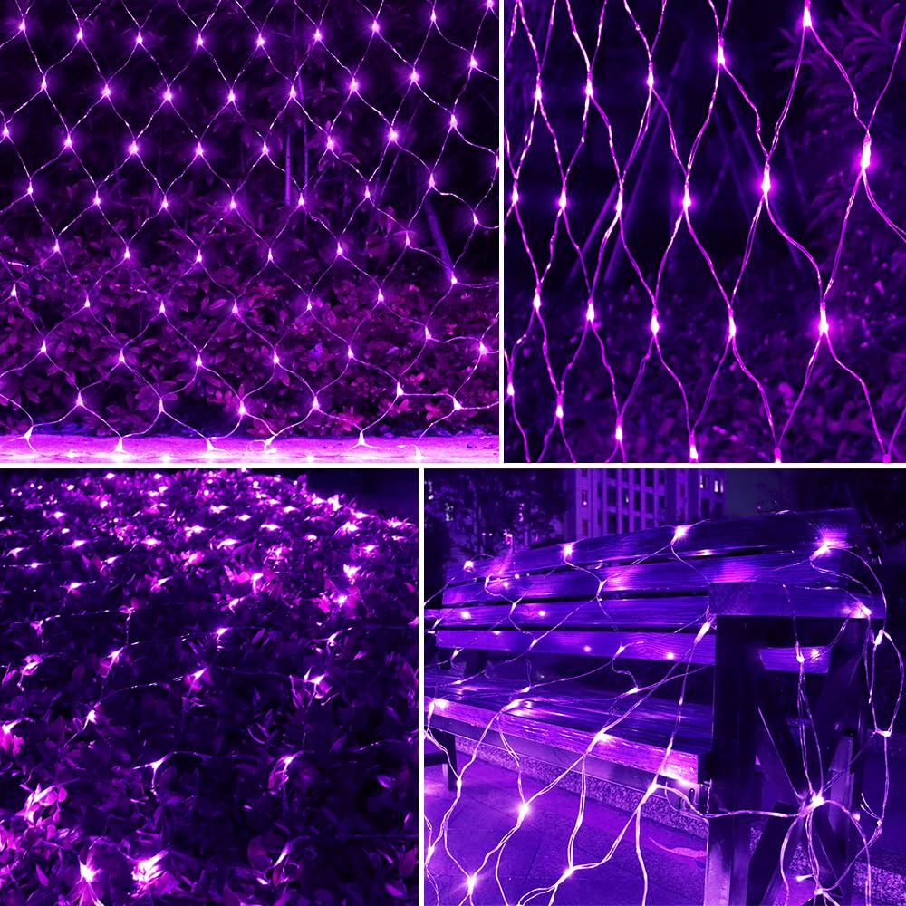 Vicila 240LED Net Light Halloween Decor Mesh Lights, Tree Warp Fairy Lights Outdoor Hanging String Light for Home, Bedroom, Christmas, Garden, Walkway, Bushes Decor-9.8ft x 6.6ft(Purple)