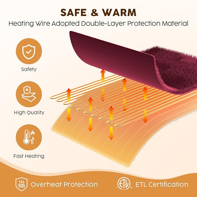 HYLEORY Heated Electric Blanket Full 72"x84" Soft Fleece & Flannel with 5 Heating Levels & 10 Hours Timer Auto Shutt Off, ETL Certified, Washable，Heated Blanket for Body-Red