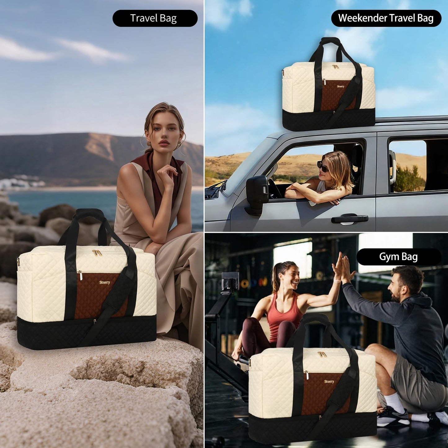 Stuery Weekender Bags for Women with Toiletry Bags: Large Overnight Bags Travel Duffel Bag Carry On Shoulder Weekend Tote with Shoe Compartment and Wet Pocket for Girls Airplane Traveling