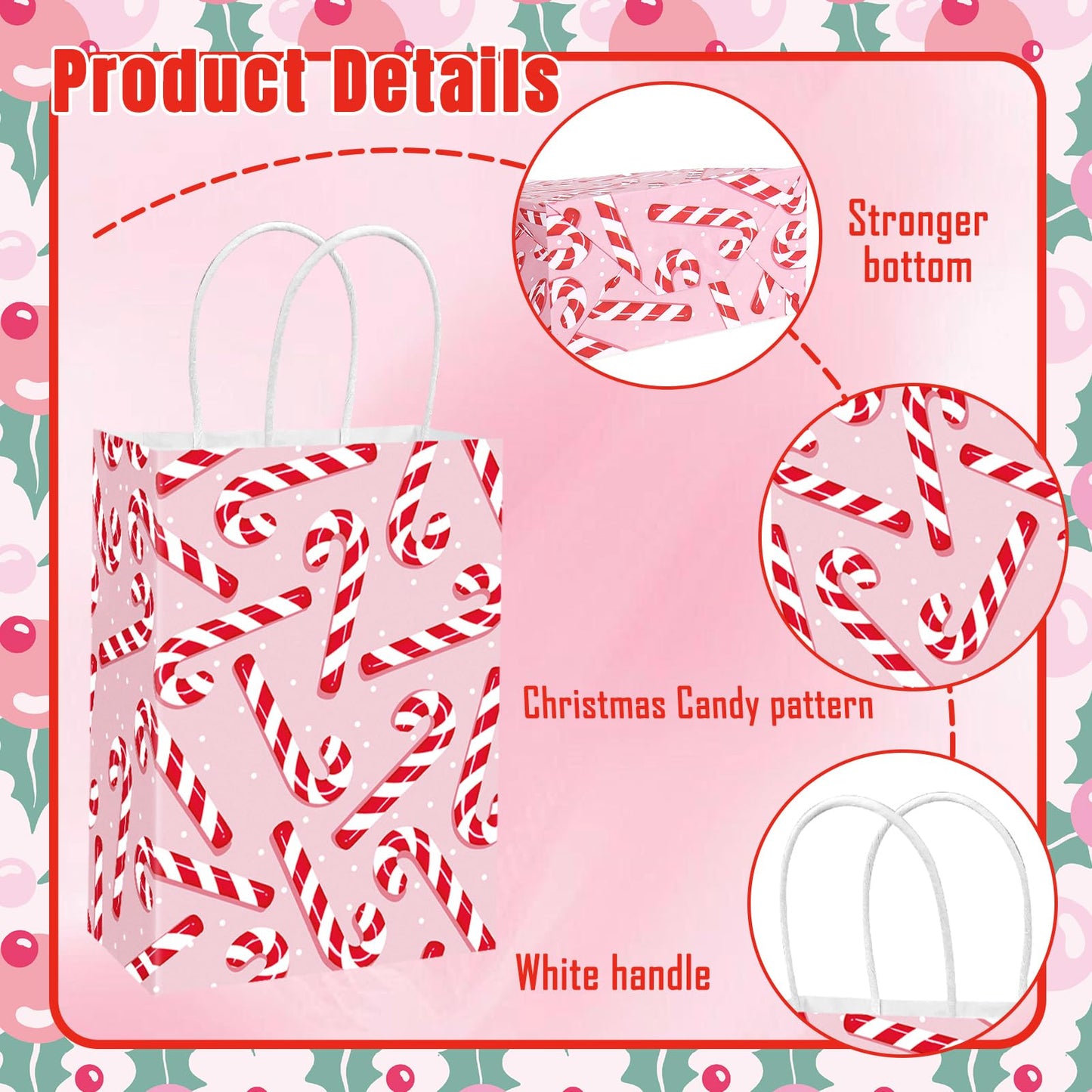 JarThenaAMCS 18Pcs Christmas Paper Gift Bags with Handles Red Xmas Candy Cane Stripe Goodie Treat Bag Snack Favor Bags for Winter Xmas Party Supplies