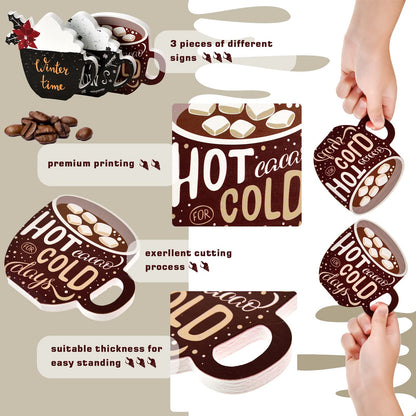 3 Pcs Christmas Hot Cocoa Tabletop Decor Christmas Wooden Signs Hot Cocoa Decor Warm Winter Tabletop Wooden Block Sign for Table Centerpieces Tiered Tray Decoration