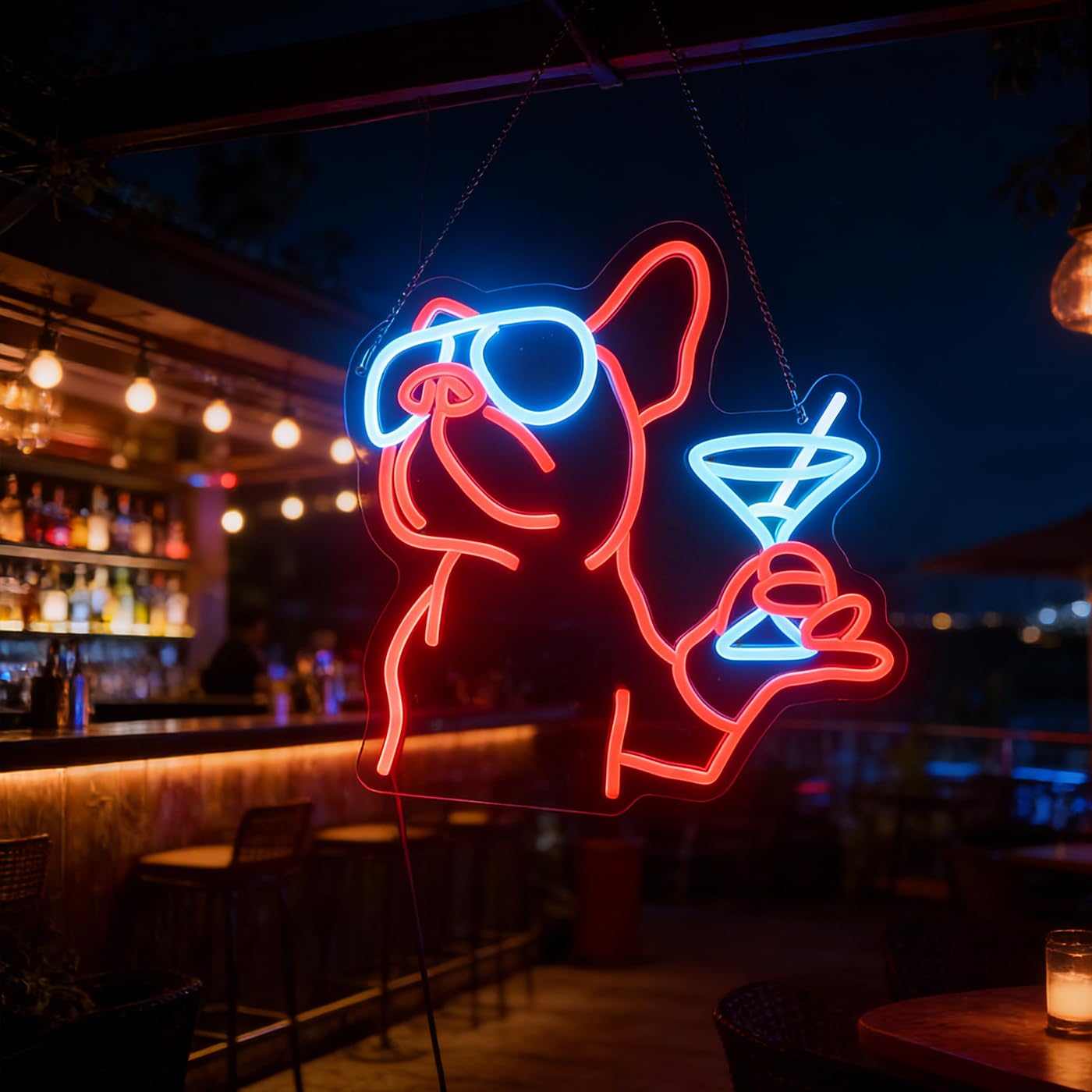 French Bulldog Drink Led Neon Light,Dog Cocktail Neon Sign,Pet Animal Room Wall Decor,Game Room Wall Art Decor, Dog Lover Gifts,Christmas Birthday Gifts
