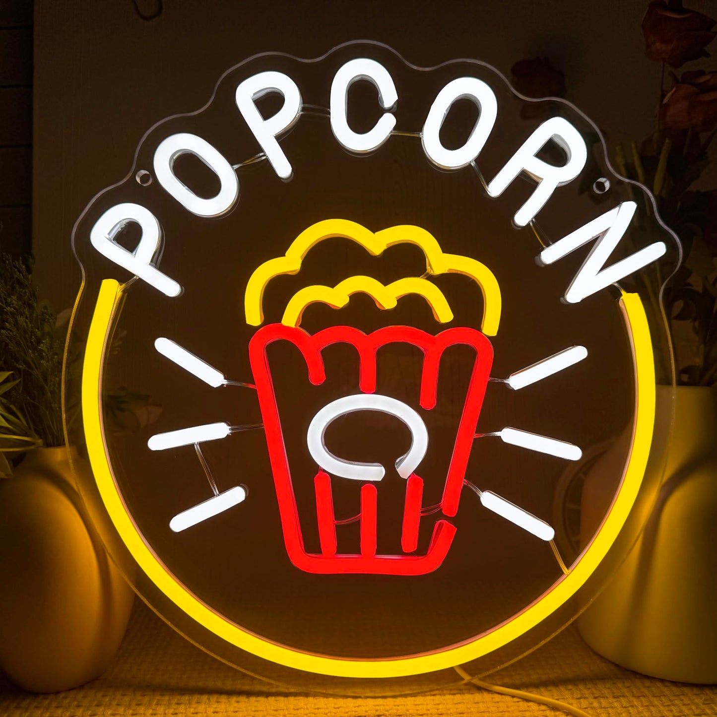 Symone Popcorn Neon Sign, USB Powered Dimmable LED Neon Light Home Theater Decor, for Popcorn Themed Party Kitchen Snack Decor Food Lover Wall art Movie Themed kitchen, Gifts for Movie Lovers(13*12.2in)
