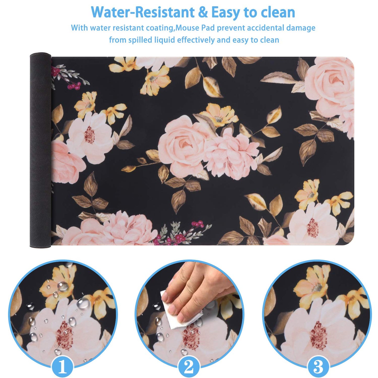 iCasso Extended Gaming Mouse Pad, Large Non-Slip Rubber Base Mousepad with Stitched Edges, Waterproof Keyboard Mouse Mat Desk Pad for Work, Game, Office, Home - Peony
