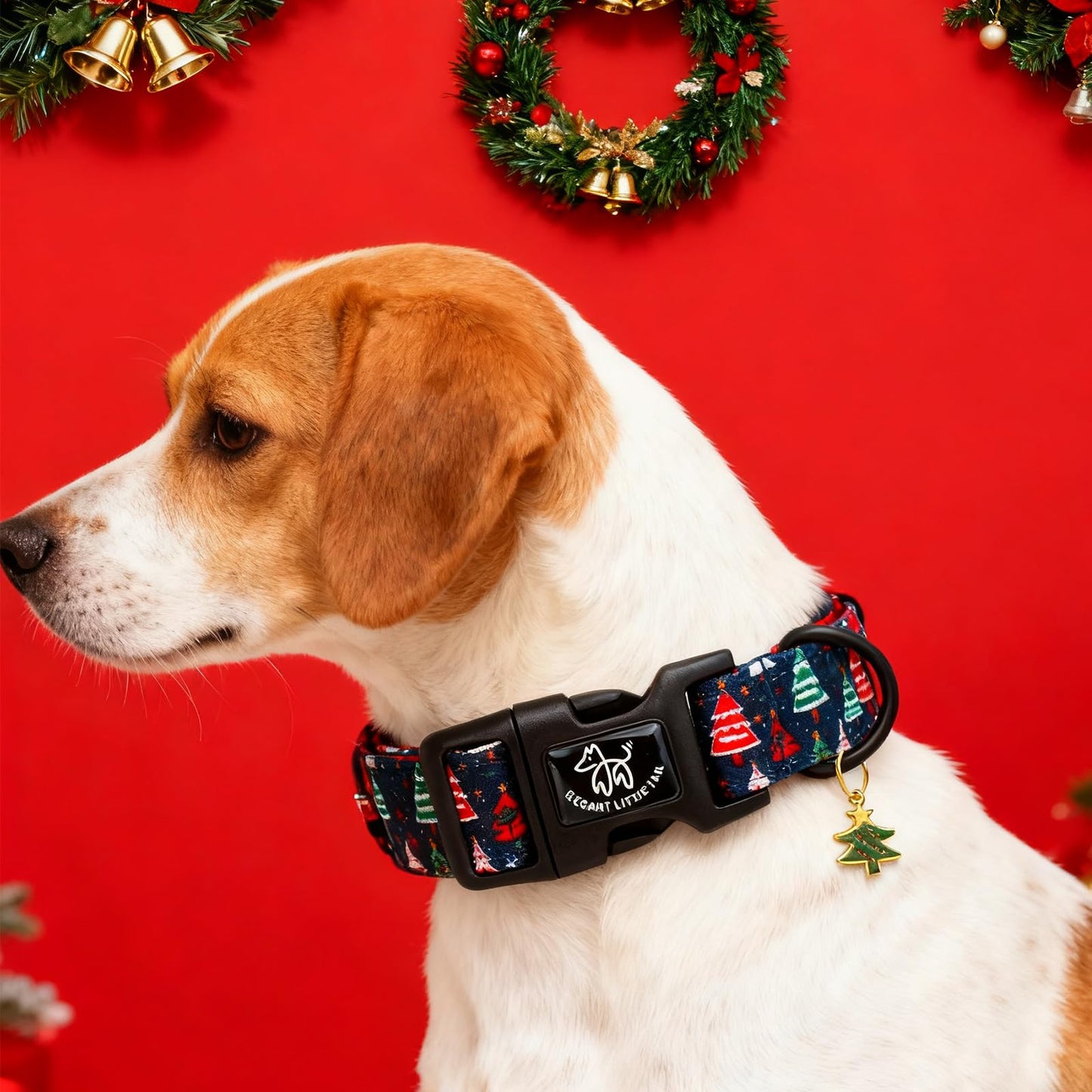 Elegant little tail Christmas Dog Collar - Christmas Tree Red Pet Collar Cotton Soft Plastic Buckle Sturdy Puppy Collars Holiday Female or Male Adjustable Collar for Small Puppy