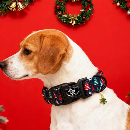 Elegant little tail Christmas Dog Collar - Christmas Tree Red Pet Collar Cotton Soft Plastic Buckle Sturdy Puppy Collars Holiday Female or Male Adjustable Collar for Small Puppy
