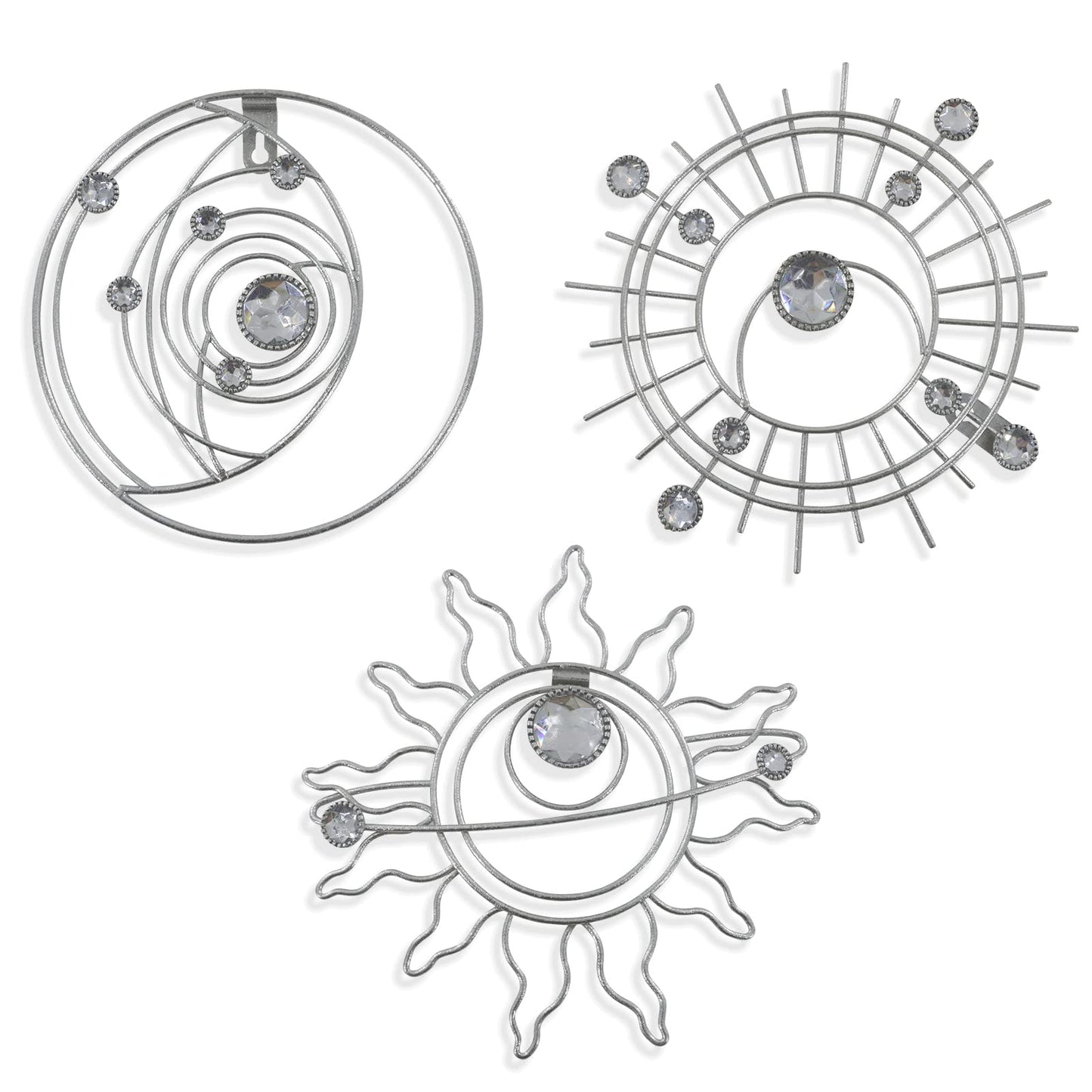 Silver Metal Wall Art, Abstract Sun Moon Star Decor, Handmade Wall Decor