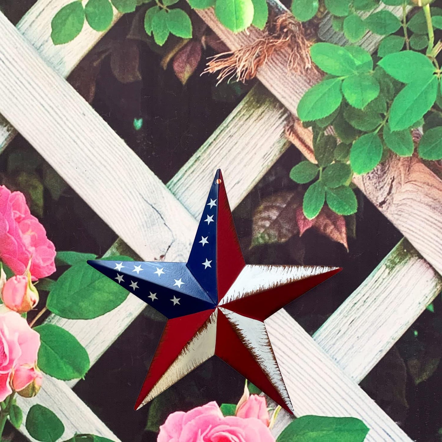 YUMBOR Rustic Metal 3D Barn Star Patriotic Wall Decoration July 4th Country Americana Patriotic Wall Ornament 8 inches