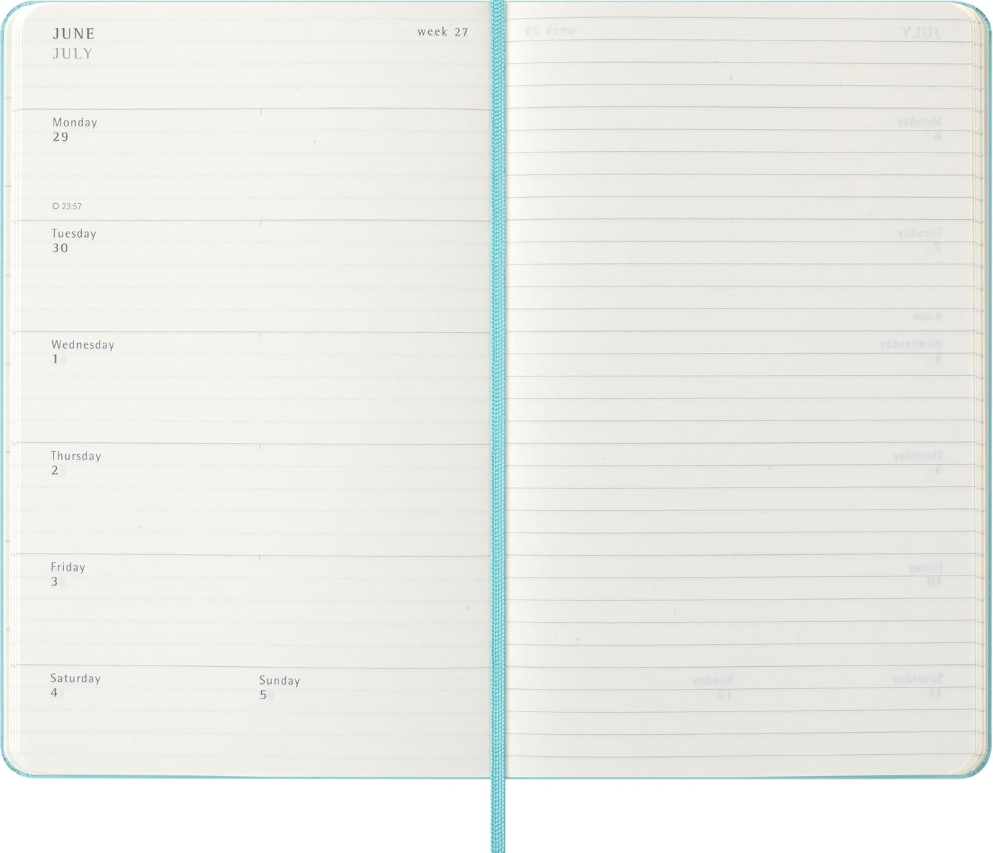 Moleskine Classic 18 Month 2025-2026 Weekly Planner, Hard Cover, Large (5" x 8.25"), Aquamarine, 208 pages