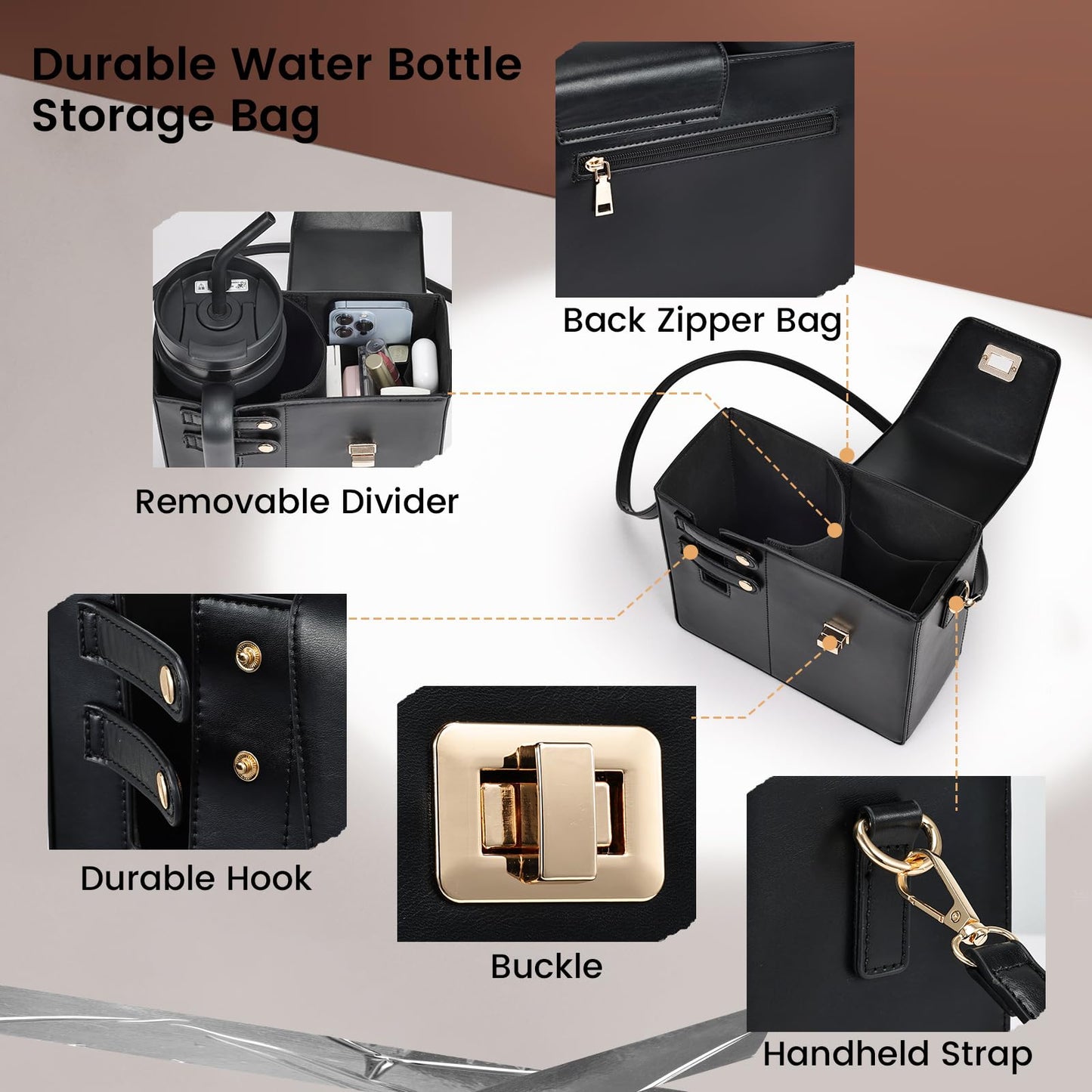 Outdoor Portable Crossbody Water Cup Storage Bag Crossbody Case with Sports Water Bottle Holder for Women Tumbler Purse with Water Bottle Pocket Compatible with Most Water Bottles Carrier Bag, Black
