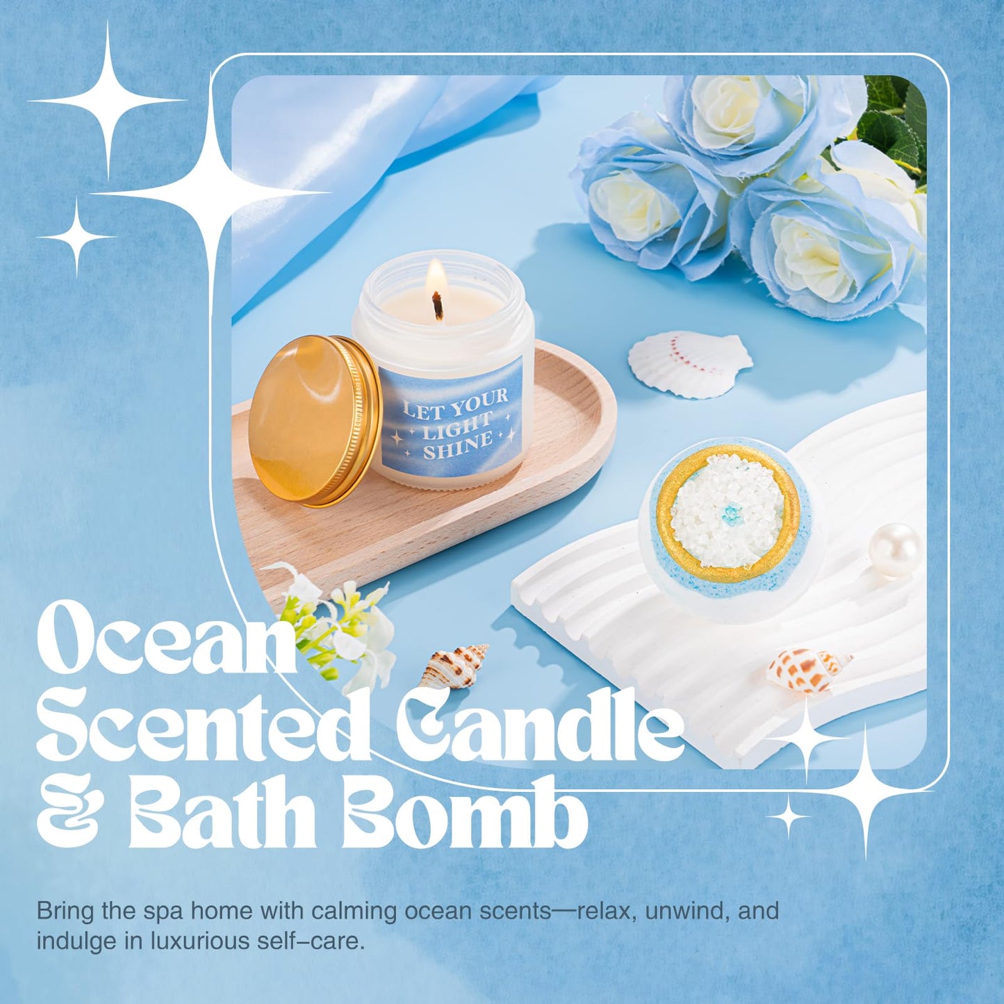 Gifts for Women, 8pcs Ocean Happy Birthday Gifts for Women, Christmas Ideas Inspirational Get Well Soon Gift Baskets Mothers Day Box w/Seashell Tote Bag for Her Mom Sister Friend Friendship