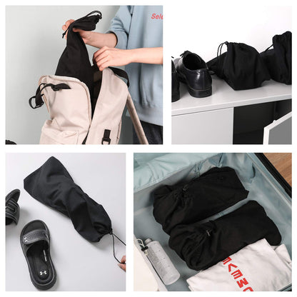 PlasMaller Shoe Storage Bags 100% Cotton with Drawstring For Men and Women for Travel Protecting and Storing Shoes (Black, Set of 4)