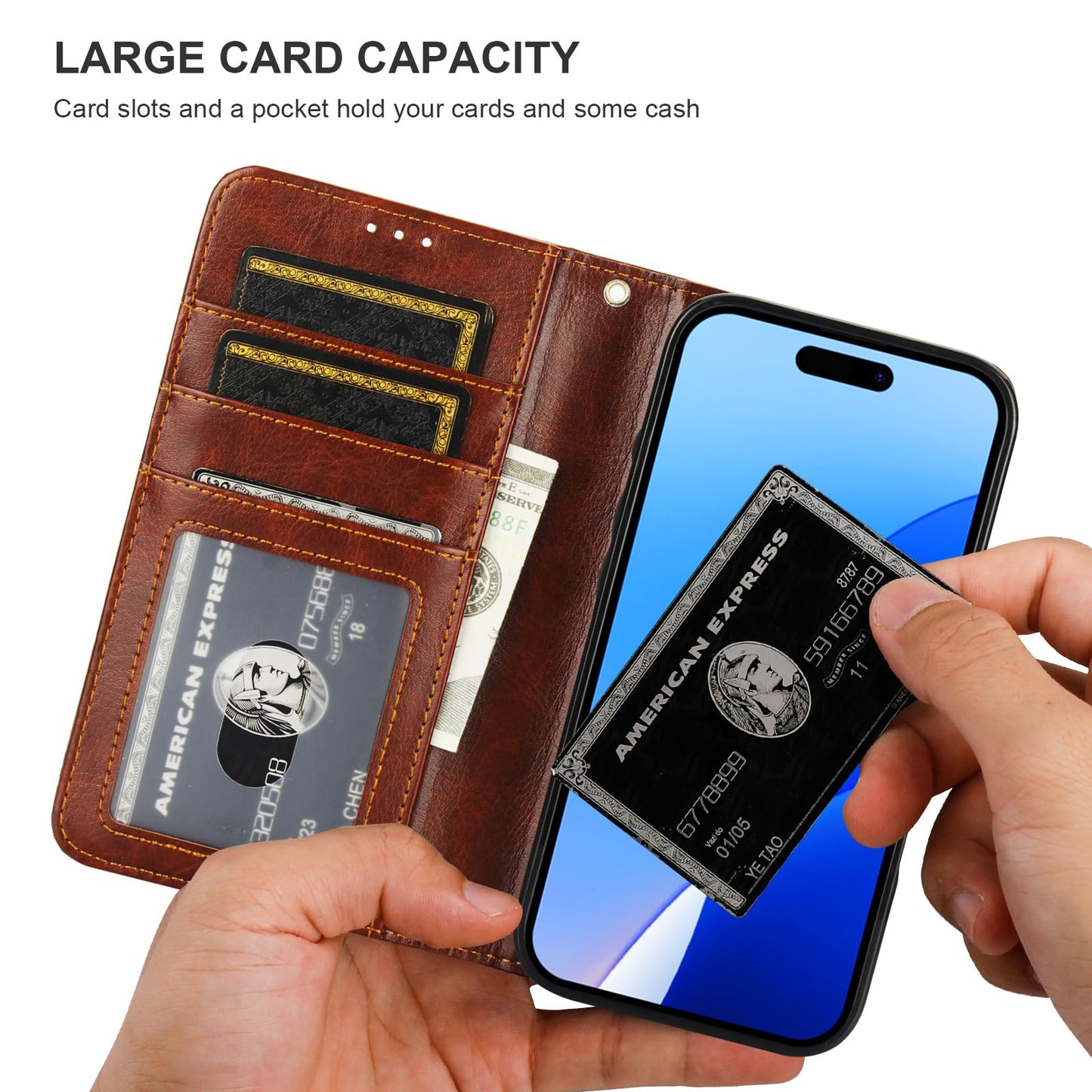 Bocasal Detachable Wallet Case for iPhone 16 Pro RFID Blocking Card Slots Holder Premium PU Leather Magnetic Kickstand Shockproof Wrist Strap Removable Flip Protective Cover 5G 6.3 inch (Brown)