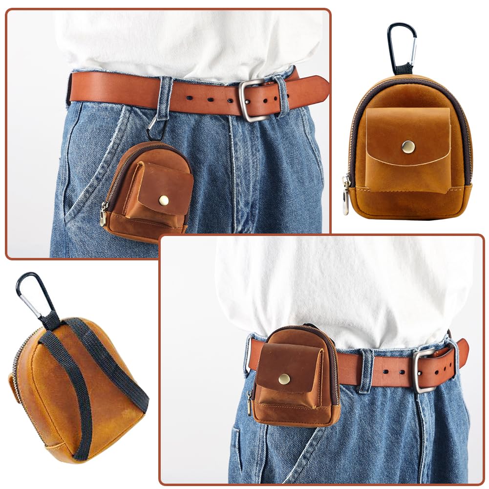 Genuine Leather Mini Backpack Keychain Medieval Pouch Coin Organizer Change Holder Zipper Pouch for Men Women Brown (Brown)